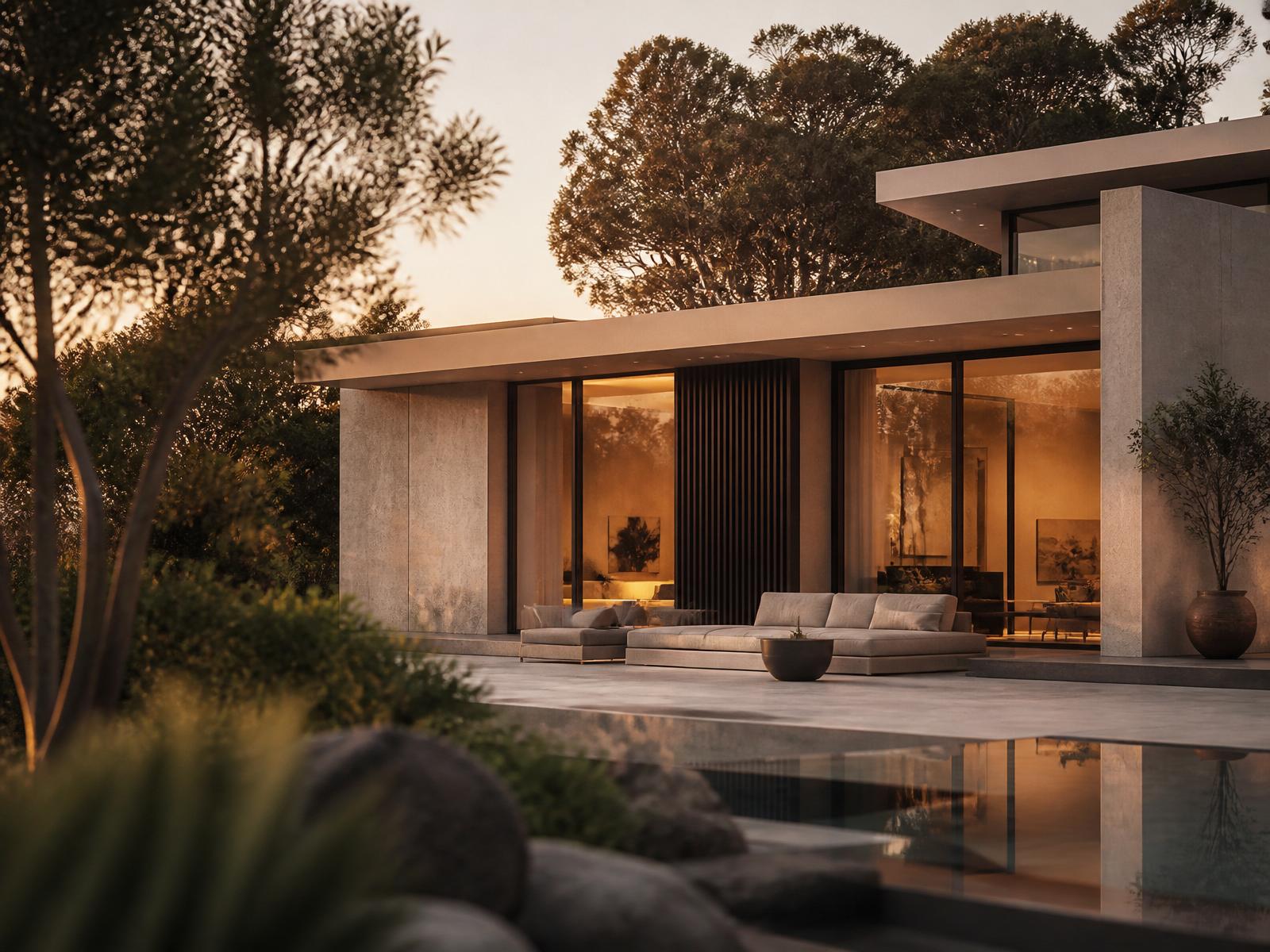 Modern luxury home at golden hour